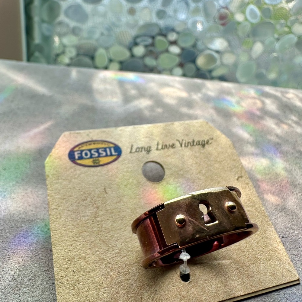 Fossil Copper Rose Gold-Tone Buckle Ring size 7